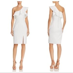 Bardot One Shoulder Ruffle Midi Dress Ivory Wedding Cocktail